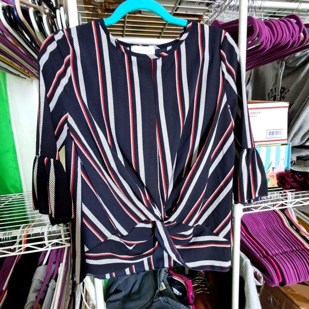 Lavender Field size small twist bottom striped blouse